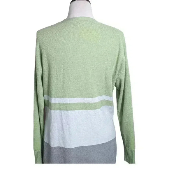 Womens Open Front Cardigan Knit Sweater with Pockets White Green & Gray Size Med - Picture 7 of 10